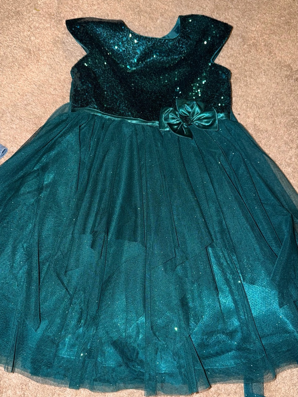 Jona Michelle Teal Sequin Bodice Tulle Party Dress with Bow